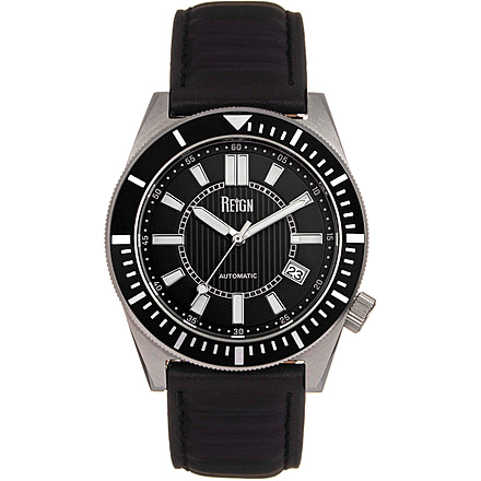 Reign Francis Leather-Band Watch w/Date, Black, One Size, REIRN6302