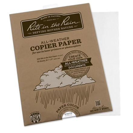 Rite in the Rain Copier Paper,8 1/2x11in,White,50 Sheets 8511-50