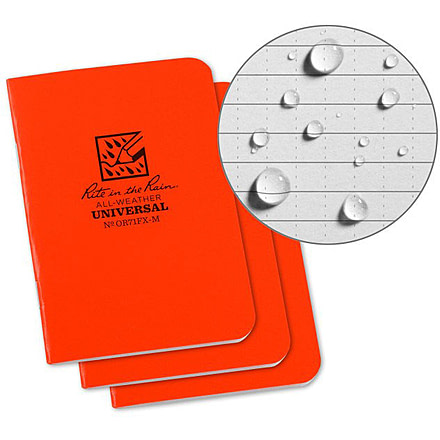 Rite in the Rain Stapled Mini Notebook,  Universal, 3 Pack, Orange, OR71FX-M