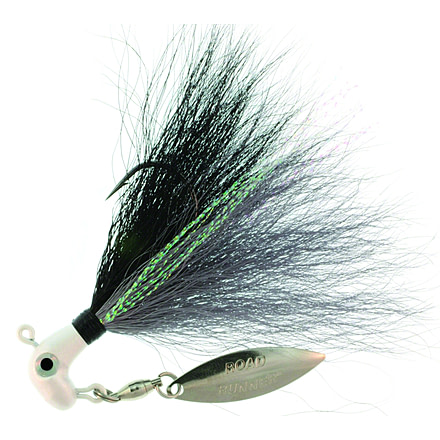 Road Runner Bucktail Pro Jig w/Spinner, Pearl/Grey Throat/Black/Grey, 1/8oz, 1 Pack, BP-18-019