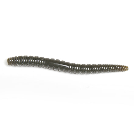 Roboworm Ned Worm, 5in, 6 pack, Green Pumpkin Black Flake, N5-FFFB