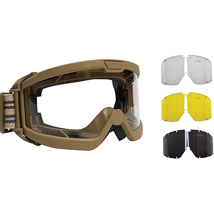 Rothco ANSI Ballistic OTG Goggle System, Interchangeable Smoke/Clear/Yellow Lenses, Coyote Brown Frame, 10738-CoyoteBrown