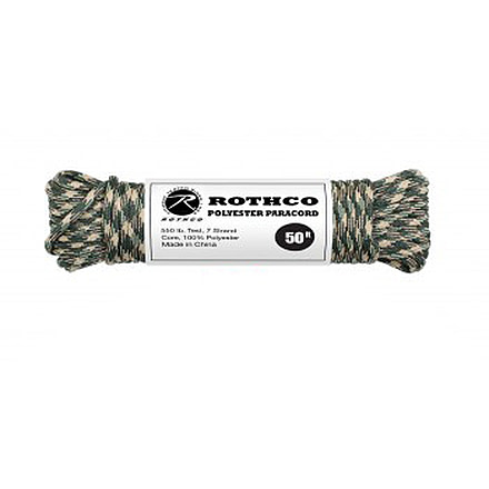 Rothco Camo Polyester Paracord, Woodland Camo, 50 ft, 30712-WoodlandCamo-50