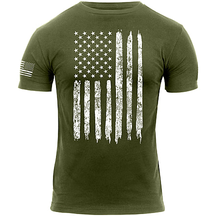 Rothco Distressed US Flag Athletic Fit T-Shirt, Olive Drab, XL, 2832-OliveDrab-XL
