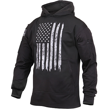 Rothco Distressed US Flag Concealed Carry Hooded Sweatshirt, Mens, Black, Extra Large, 3166-645