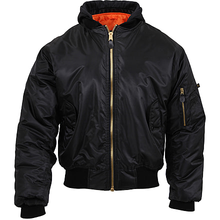 Rothco Hooded MA-1 Flight Jacket, Mens, Black, Extra Large, 7400-051