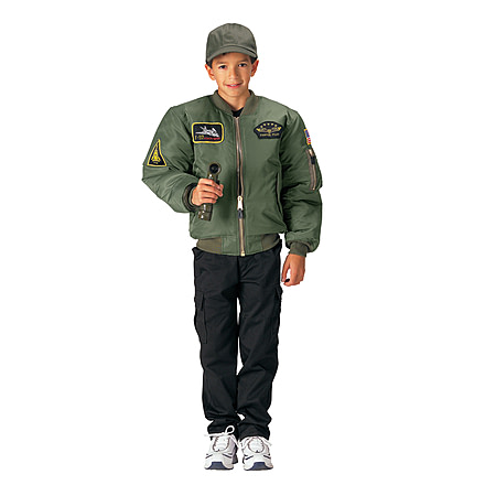Rothco Kids Flight Jacket With Patches, Sage Green, Small, 7340-SageGreen-S