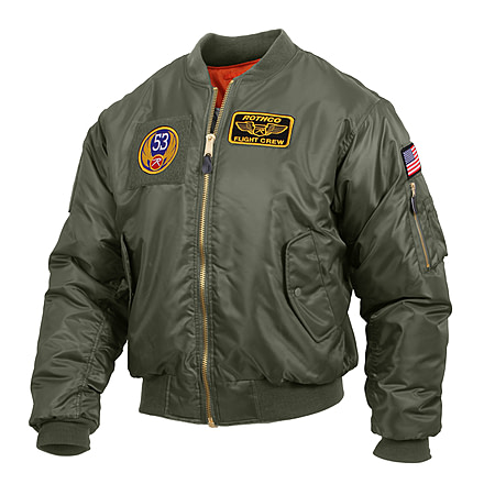 Rothco MA-1 Flight Jacket with Patches, Sage Green, Small, 7240-SageGreen-S