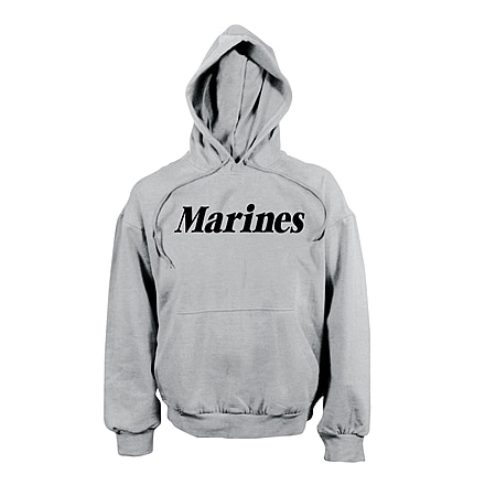 Rothco Marines Pullover Hooded Sweatshirt, Grey, L, 9186-Grey-L