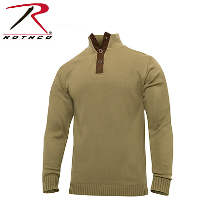 Rothco 3-Button Sweater With Suede Accents, Khaki, 2XL, 3805-Khaki-2XL