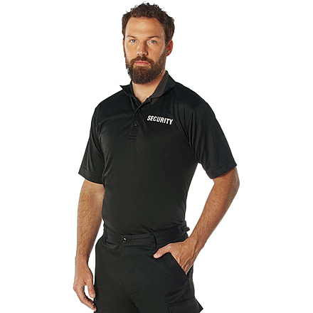 Rothco Moisture Wicking Security Polo Shirt - Mens, Black w/White Lettering, S, 3216-Sm