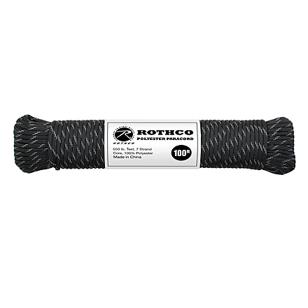 Rothco Polyester Paracord - Black w/Reflective Tracers, 30815