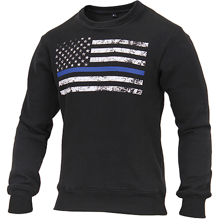 Rothco Thin Blue Line Flag Crew Neck Sweatshirt, Mens, Black, 3XL, 2846