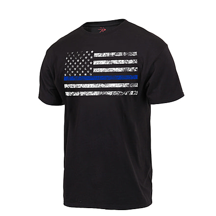 Rothco Thin Blue Line T-Shirt, Black, Small, 61550-Black-S
