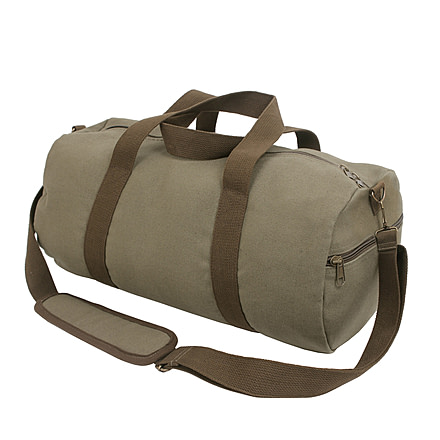 Rothco Two-Tone Canvas Shoulder Duffle Bag - Vintage Olive with Brown Straps, 2227