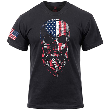 Rothco US Flag Bearded Skull T-Shirt, Black, Small, 10812-Black-S