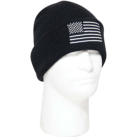 Rothco US Flag Embroidered Fine Knit Watch Cap - Mens, Black/White, One Size, 57877-BlackWhite