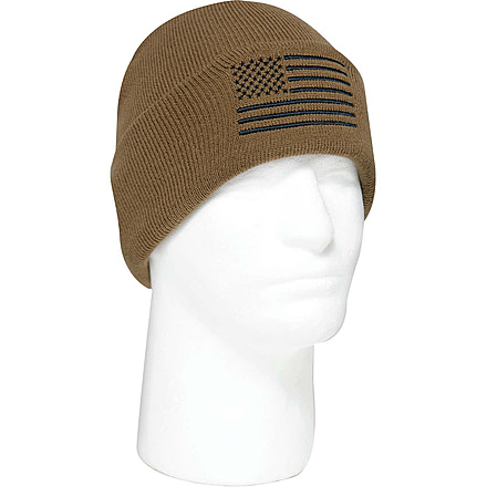 Rothco US Flag Embroidered Fine Knit Watch Cap - Mens, Coyote Brown, One Size, 57866-CoyoteBrown