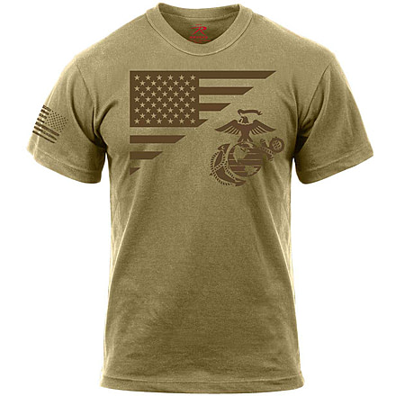 Rothco US Flag / USMC Eagle / Globe &amp; Anchor T Shirt - Mens, Coyote Brown, Medium, 54280-CoyoteBrown-M