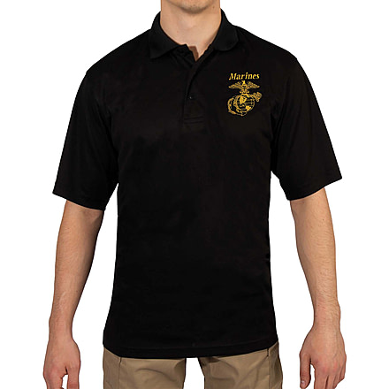 Rothco USMC Eagle, Globe &amp; Anchor Moisture Wicking Polo Shirt - Mens, Black, Small, 76960-S