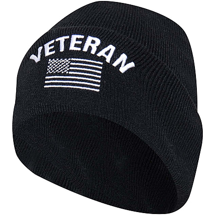 Rothco Veteran With US Flag Fine Knit Watch Cap - Mens, Black, One Size, 57878