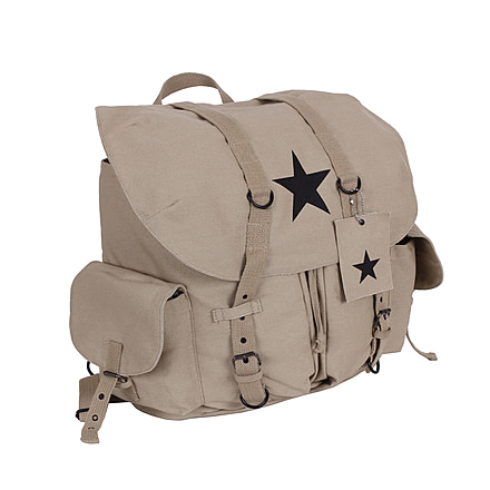 Rothco Vintage Weekender Canvas Backpack with Star, Khaki, 99158-Khaki