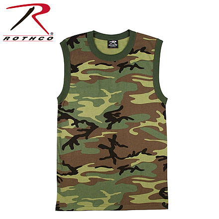 Rothco Woodland Camo Muscle Shirt, L, 6700-L