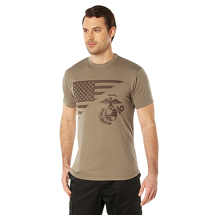 Rothco USMC Eagle, Globe, &amp; Anchor Moisture Wicking T-Shirt, Coyote Brown, Small, 54580-S