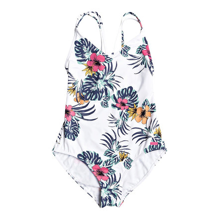 Roxy Love Waimea One-Piece Swimsuit - Girl's, Bright White Badami, 8, ERGX103072-WBB4-8