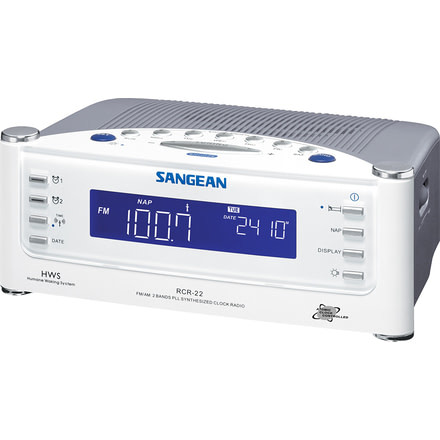 Sangean AM/FM/Aux Atomic Clock Radio, White/ silver RCR-22