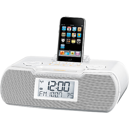 Sangean AM/FM-RDS Digital Atomic Clock Radio with iPod Dock, Large LCD Display, White RCR-10 WH