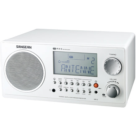 Sangean AM/FM RDS Digital Tuning, Clock/Alarm, Multi Function Remote, White WR-2WH