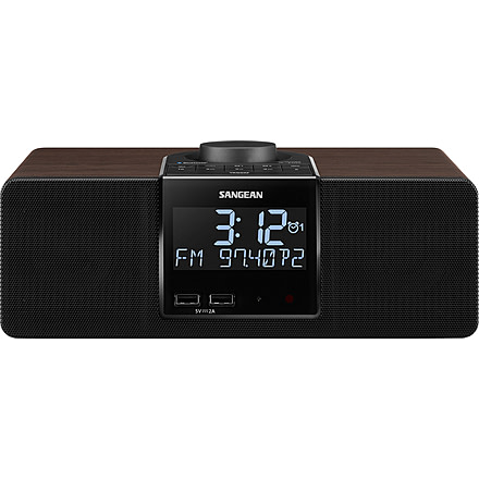 Sangean AM/FM-RDS RBDS/Bluetooth/AUX Digital Tuning Wooden Clock Radio, Dark Walnut, RCR-40
