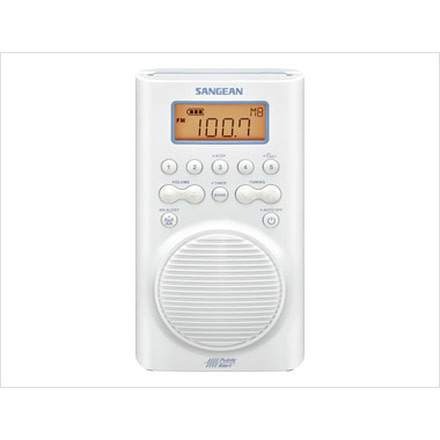 Sangean AM/FM/WX Waterproof Shower Radio Vertical Compact Design, White, Small, H-205