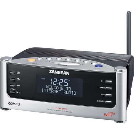 Sangean WiFi Internet Clock Radio w/ FM Tuner, Silver/ gray RCR-8WF