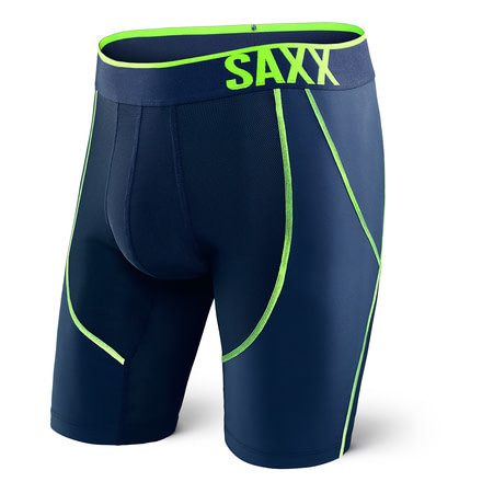 Saxx Strike Long Leg Boxer - Men's-Navy/Neon Green-Small