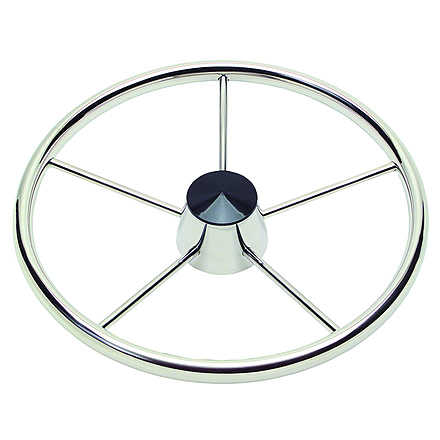 Schmitt &amp; Ongaro Marine 170 13.5" Stainless 5-Spoke Destroyer Wheel w/ Black Cap and Standard Rim - Fits 3/4" Tapered Shaft Helm 44214