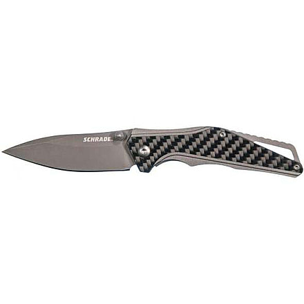 Schrade SCH706CP Carb Fib Slab Ti Folding Knives, 2.95 in, 9Cr18MoV Stainless Steel, Drop Point, Black/Gray, Carbon Fiber and Aluminum, 1084292