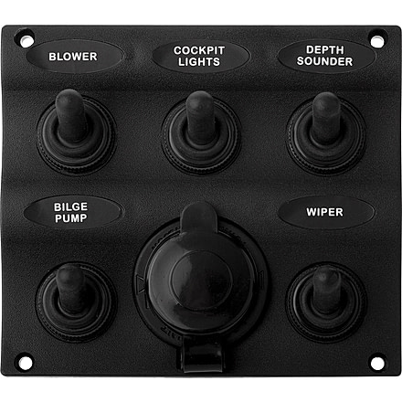 Sea-Dog Nylon Switch Panel - Water Resistant - 5 Toggles w/Power Socket 79026
