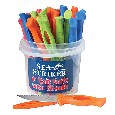 Sea Striker 4&quot; Bait Knives w/Sheath Assorted Colors 24Pc Display, SSPBK-24