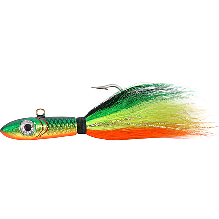 Sea Striker Bucktail Big Game Jig with Rattle and Grub Keeper, Firetiger, 9/0 Hook, 4oz, SSBTGJR4-FT