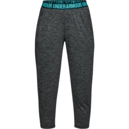 SHED, Under Armour Play Up Capri Solid - Womens, Black/Tourmaline Teal, Small, 1304871-57-S
