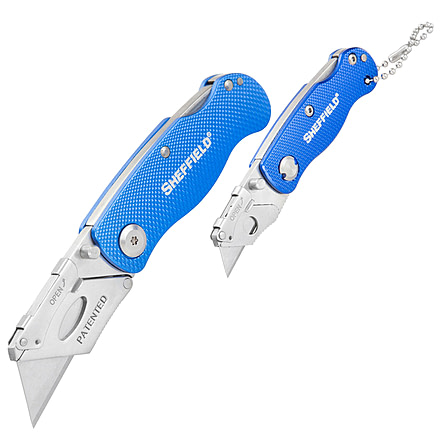 Sheffield Folding Lock Back Utility Knives, 2 Pack, Blue, 12117