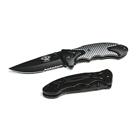 Skallywag Tactical Orca Folding Knife, 3.75in, 420 Stainless Steel, Drop Point Blade, 6061 Aluminum, Black, Orca