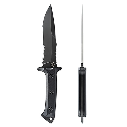 Skallywag Tactical Riptide Spear Point Serrated Fixed Blade Knife, 6.35 in, D2, Spear Point Blade, G10 Handle, Black, RPSB