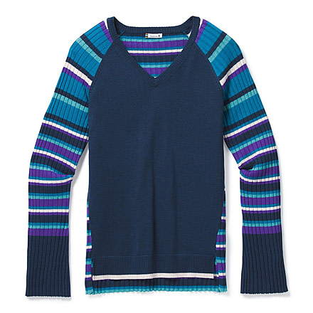 Smartwool Edgewood Striped V-Neck Sweater - Womens, Alpine Blue Heather, Extra Large, SW016393B26-XL