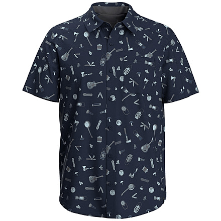 Smartwool Everyday Short Sleeve Button Down - Mens, Deep Navy Gone Camping, Small, SW017017N371S