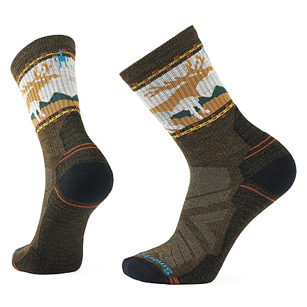 Smartwool Hike Light Cushion Mountain Moose Crew Socks - Mens, Military Olive, Small, SW002686D11100S000