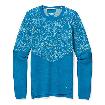 Smartwool Intraknit Merino 200 Pattern Crew - Womens, Ocean Abyss/Wave Blue Floral Scape, Large, SW016412F34-L