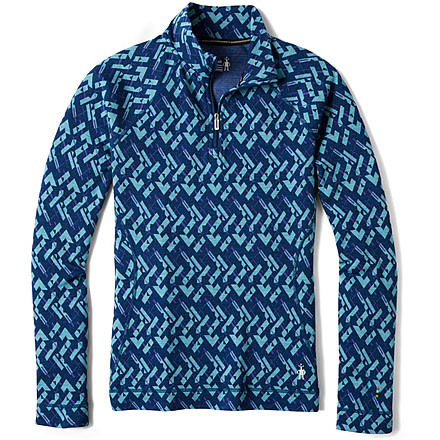 Smartwool Merino 250 Baselayer Pattern 1/4 Zip - Womens, Alpine Blue/Modern Plaid, Extra Small, SW016375F54-AB/MP-XS